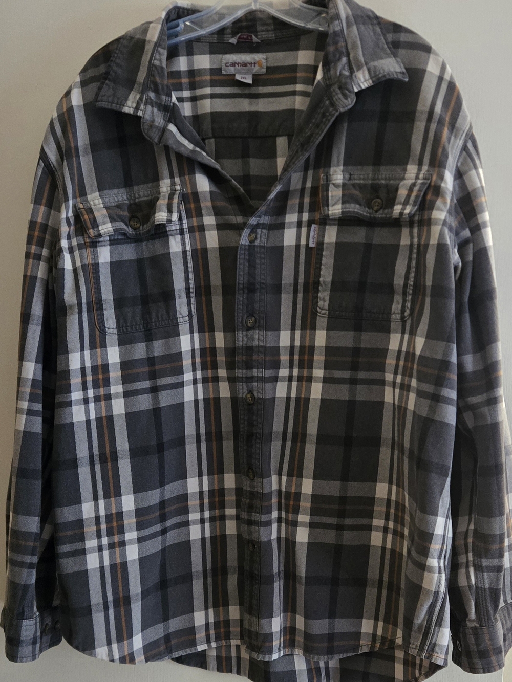 Carhartt Men’s Plaid Button-Down Shirt in Gray, White, Brown